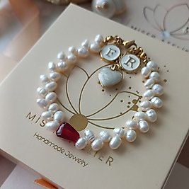 ' PETAL İNCİ NAR &amp; HARF BİLEKLİK 