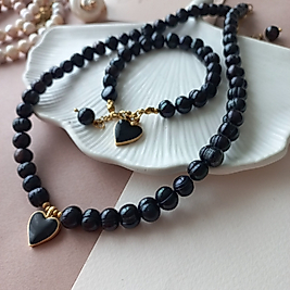 ' SİYAH İNCİ KALP SET '